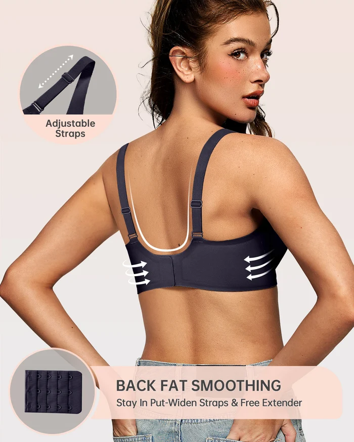 Widened back panel smoothing the back, with adjustable straps and free extender