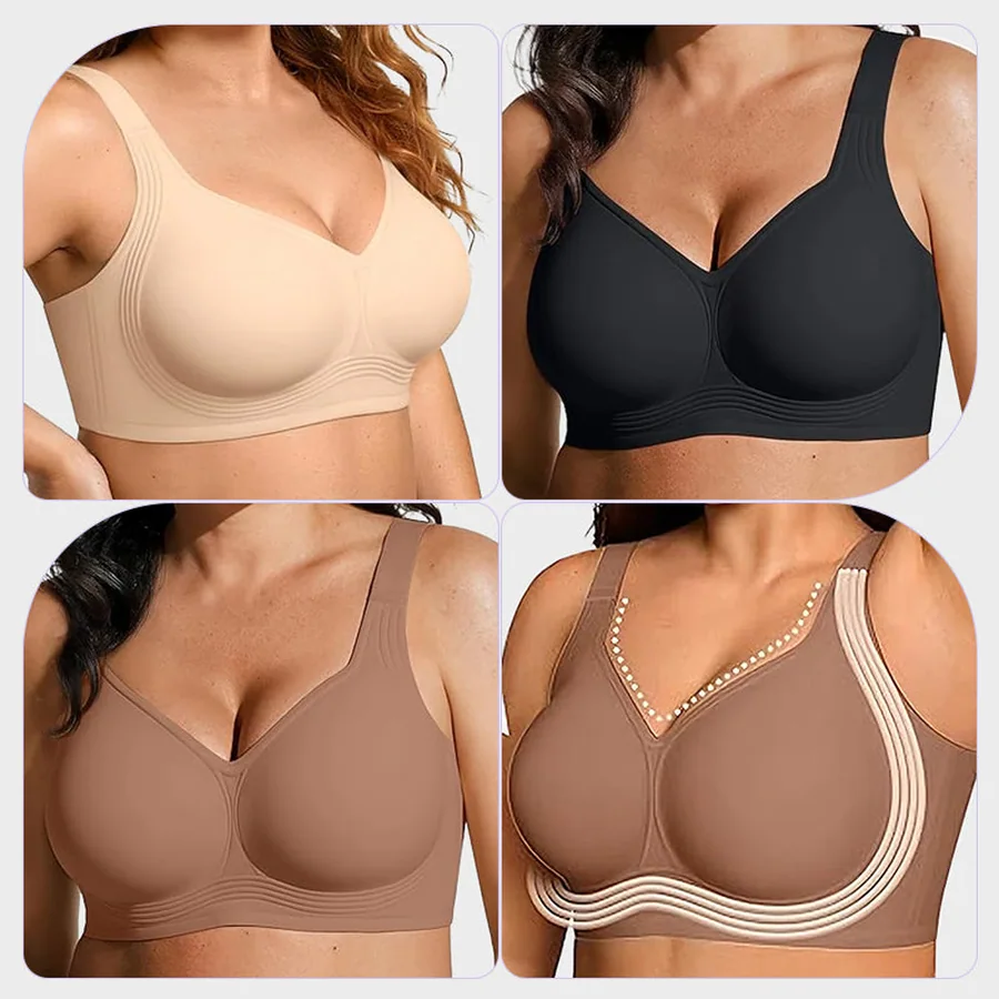 The bra shown in four colorways